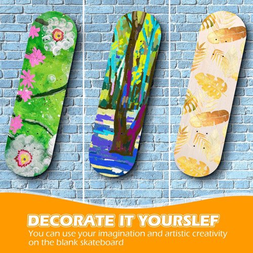 Meooeck 6 Pcs Blank Skateboard Decks for Art Painting 28 x 8 Inches, Wood Skateboard Replacement 7 Layer Maple Double Tail Plain Skate Board with Sandpaper for Home Decor