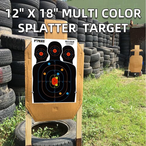 PTPHJEG 50 Paper Targets for Packet Ranges, Bulk for Hunting, Silhouette with Red Bullseye, Three Target Points (12x18 inches)