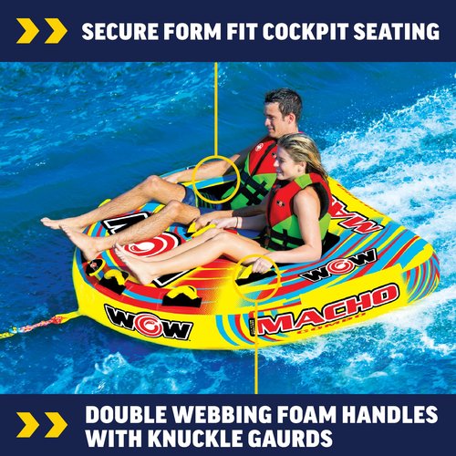WOW Sports Macho Combo Towable Tubes for Boating, Accessories for Tubing, Water Tube for Boats - Double Seater 2 Person 340 lbs Capacity