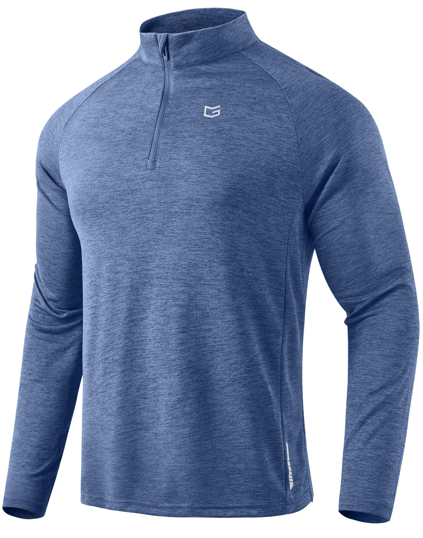 G Gradual Men's Running Shirts Long Sleeve Athletic Shirt Lightweight Quick Dry Quarter Zip Pullover for Men Workout Gym Golf(Blue Heather,L)