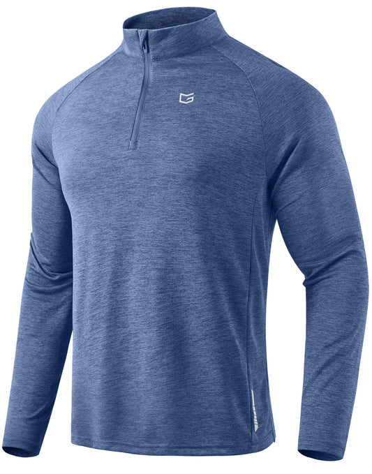 G Gradual Men's Running Shirts Long Sleeve Athletic Shirt Lightweight Quick Dry Quarter Zip Pullover for Men Workout Gym Golf(Blue Heather,L)