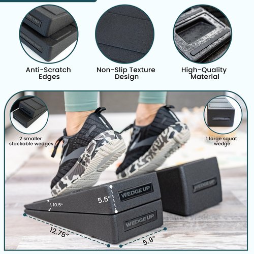 Squat Wedge Block w/Non Slip Strips | Slant Board for Calf Stretching | Yoga Blocks Foam Wedge | Multi-Functional Slant Board for Squats | Elevated Heel Squat Wedges Set | Adjustable Wedges For Squat