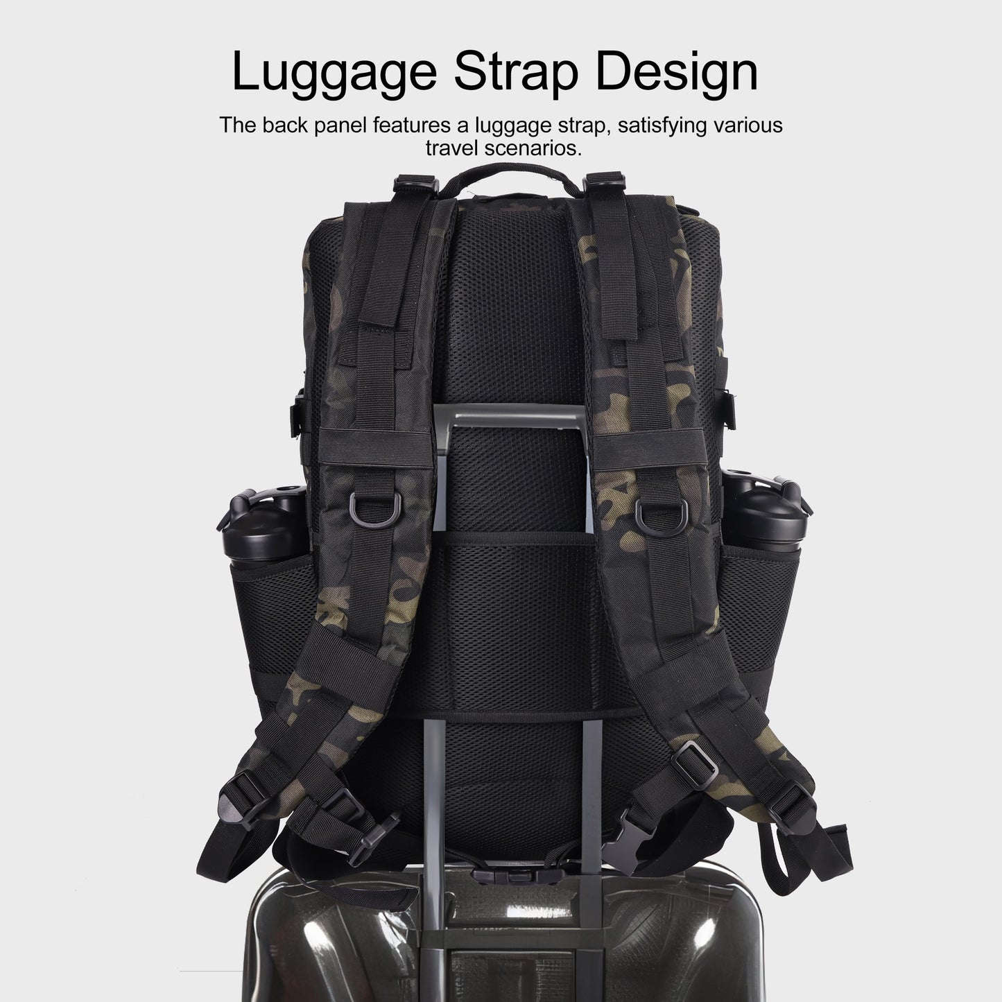 LHI Military Tactical Backpack for Men and Women 50L Army 3 Days Assault Pack Bag Large Rucksack with Shoe Compartment - Black CP