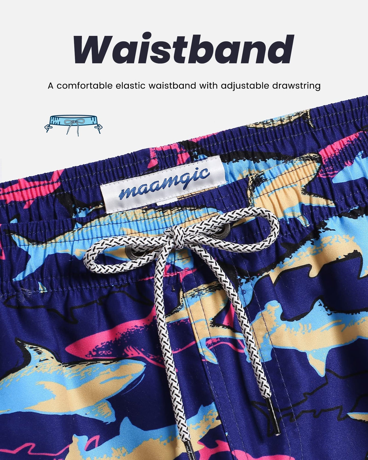 maamgic Mens Swim Trunks Quick Dry Swim Shorts with Mesh Lining Funny Swimwear Bathing Suits 7inch Colorful Shark X-Small