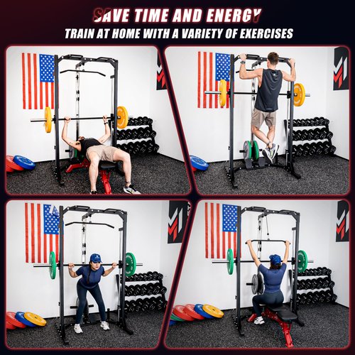 MEGASTAR Compact Smith Machine Home Gym - 800lb Barbell Sleeve, Space-Saving Power Cage with LAT Pulldown, Power Rack 5-in-1, 1500lb Capacity for Garage & Small Spaces