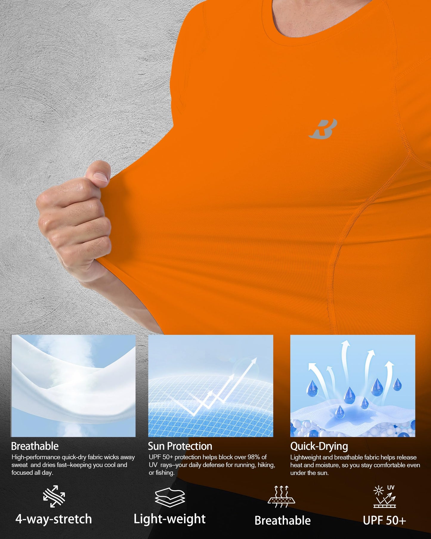Roadbox Men's Compression Shirt Short Sleeve, Cool Dry Athletic Football Base Layer Tops, Sports Running Workout T Shirts Orange