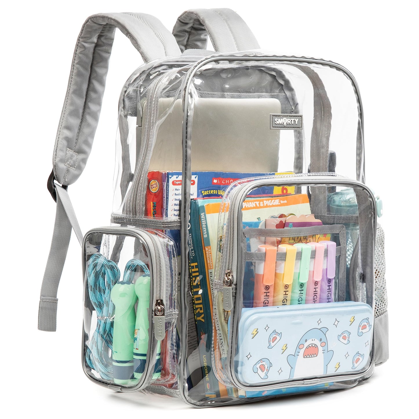 J.CARP Clear Bag Heavy Duty Backpack Durable Transparent See Through Bag (Large, Grey)