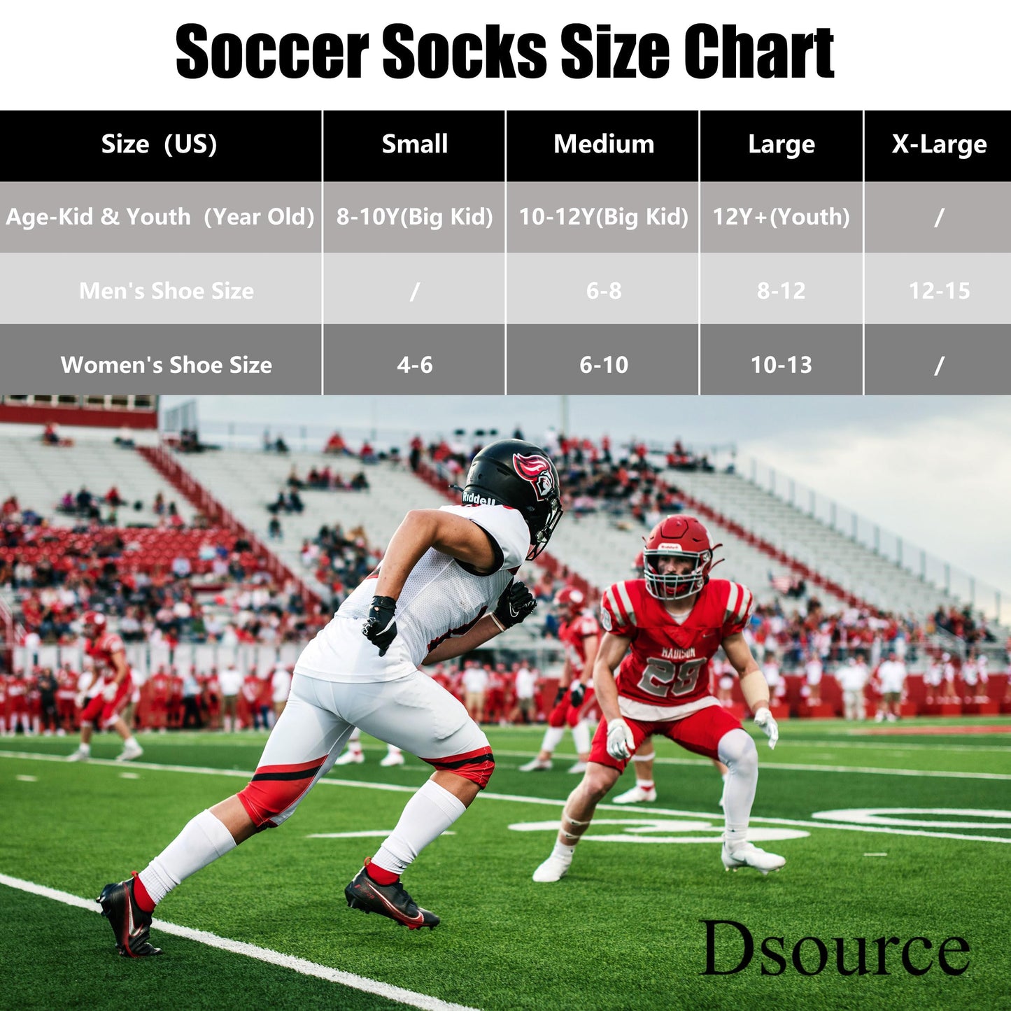 Dsource 2 Pairs Football Socks, Unisex Knee High Socks for Men, Youth Softball Socks Sport Soccer Baseball Rugby Team Tube Socks White XL