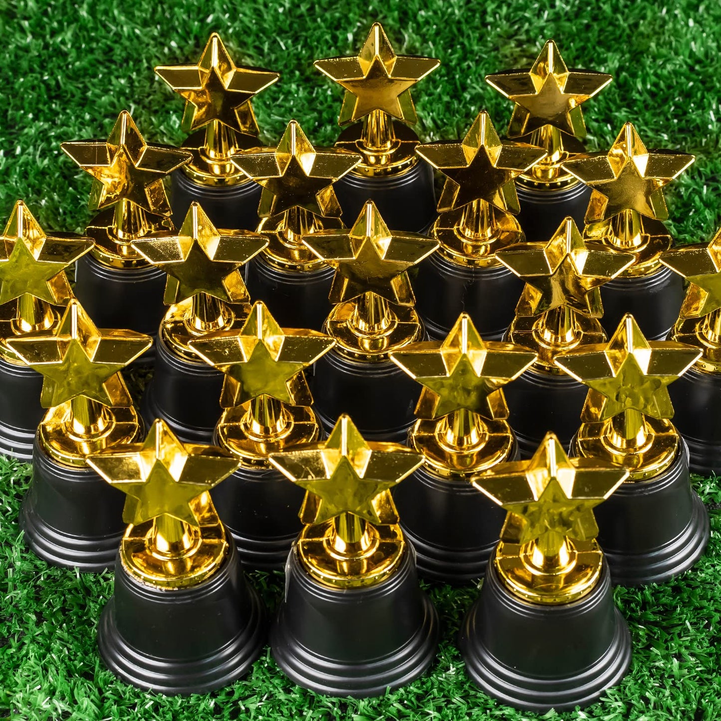 24 Pack Mini Star Trophy Awards Bulk (4.5 Inch), Plastic Gold Star Trophies For Halloween Party Favors, Goodie Bags, Kid Classroom School Reward, Sports Tournament Winning Prize, Hollywood Event Props