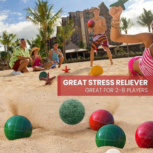 TELURY 100mm Bocce Ball Set Regulation Size and Weight for Lawn, Beach Bocci Game for 2-8 Players (Red and Green)