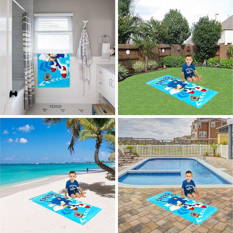 Sonic The Hedgehog Beach Towel 58 x 28 in - Recycled Polyester, Ready to Run Pattern (Variation: Sonic+58 in x 28 in)
