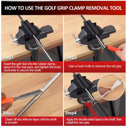 ArlinaL Golf Club Regripping Kit, Golf Club Grip Vise Clamp, Universal Table Vise Golf Shaft Clamp