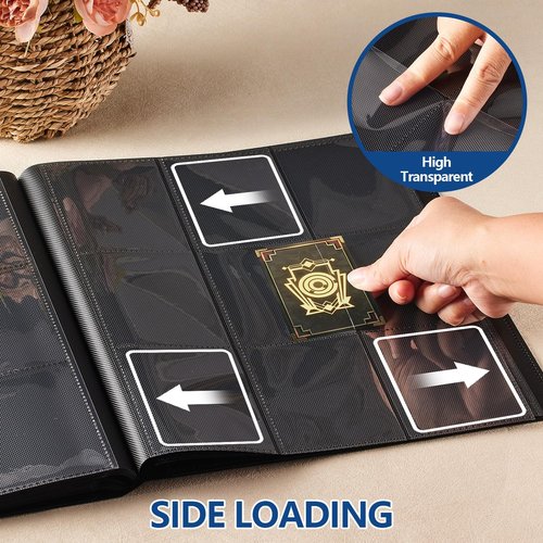 Card Binder, EDUDIIU 9 Pockets Premium Trading Card Binders, Cards Collection Binder Album, Side Loading Yugioh Holder Book for Sport, Football, Baseball Collector - Black
