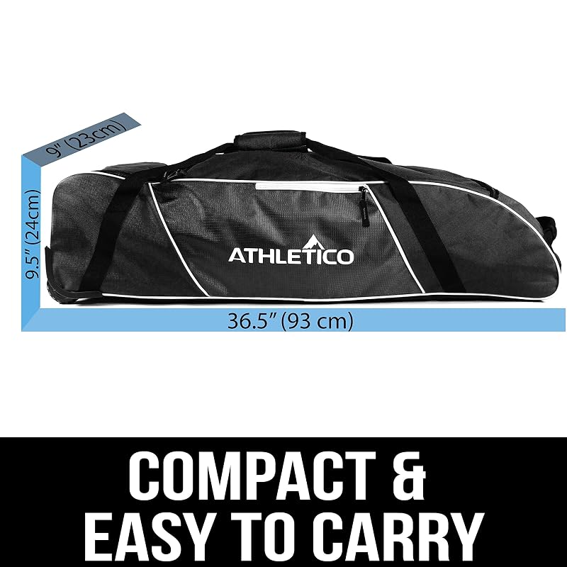 Athletico Rolling Baseball Bag - Wheeled Bat Bag for Baseball, TBall, Softball (Black variant)