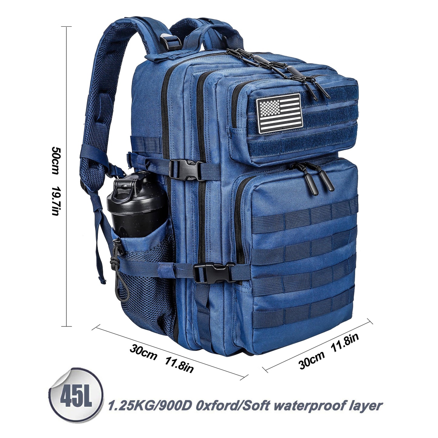 LHI Military Tactical Backpack for Men and Women 45L Army 3 Days Assault Pack Bag Large Rucksack with Molle System Blue