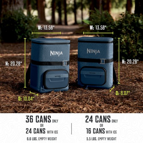 Ninja | Backpack Cooler | FrostVault Go 24 Can Soft Cooler | Leakproof Zipper with Built in Can Opener, 2 Ice Packs & Dry Storage Drawer | for Hiking, Camping & More | Lakeshore Blue | FF124NV