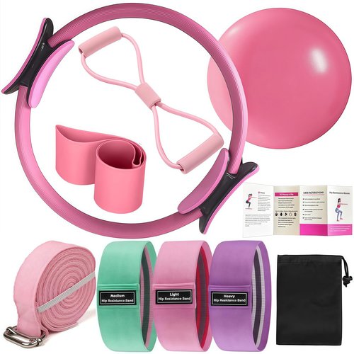 8Pcs Pilates Ring Set ??Home Pilates Equipment for Women Kit with Magic Circle Pilates Ring and Ball Set, Resistance Bands & Massage Balls & Exercise Bands for Toning，Flexibility & Core Strength