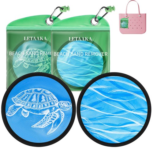LETAAKA 2PCS Beach Sand Remover, Beach Essentials & Vacation Must Haves, Talc-Free Natural Formula, Reusable Gentle Skin-Friendly Sand Removal, Attaches to Bogg Bags, Women Gifts, Whole Family