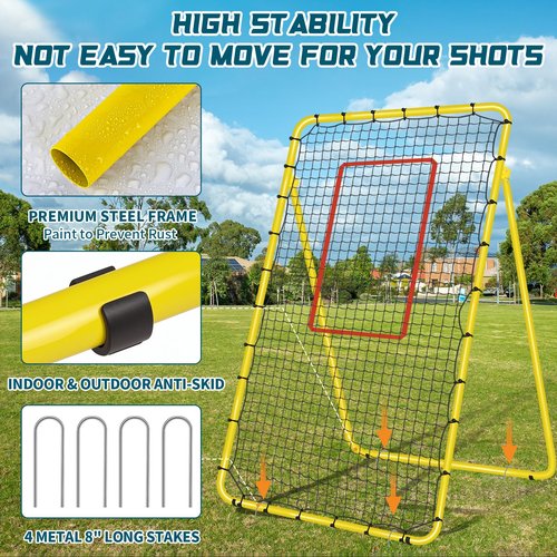 5-Angle Adjustable Volleyball Rebounder Net 7x4ft, Durable & Portable Bounce Back Training Equipment for Practicing Volleying Bumping Spiking with High-Tension Net, PU Volleyball, Pump, Stakes