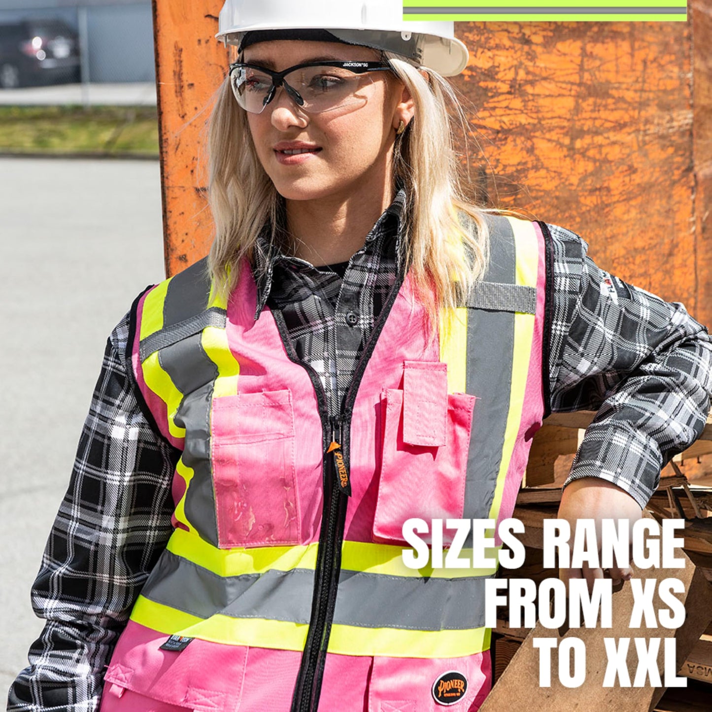 Pioneer Safety Vest for Women With Pockets - Hi-Vis Class 1, Reflective Tape - For Construction - Pink