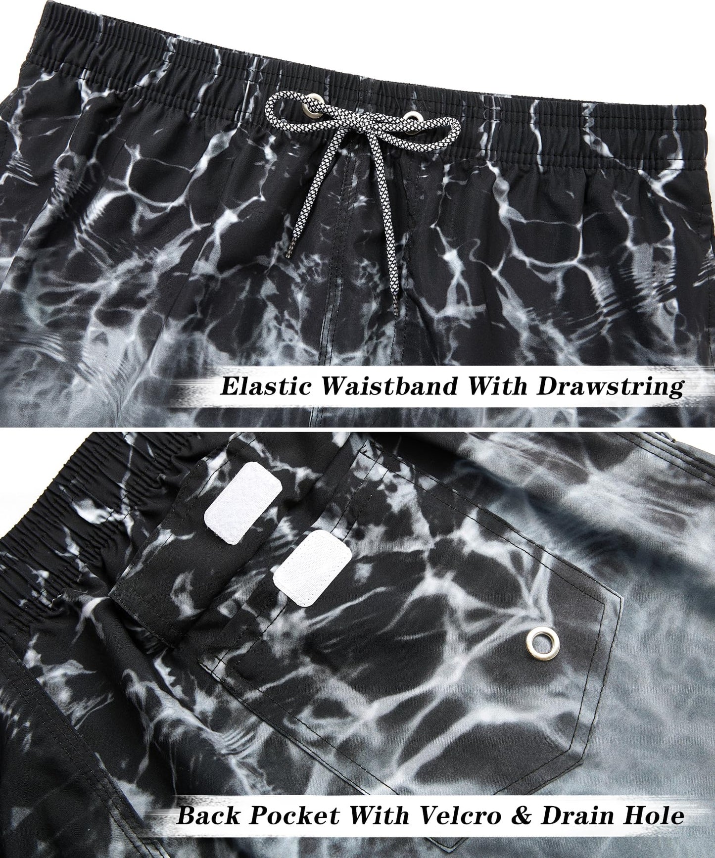 ELETOP Men's Swim Trunks Quick Dry Bathing Suit Swimming Board Shorts Mesh Lining Beach Swimwear Ripple Grey 4XL