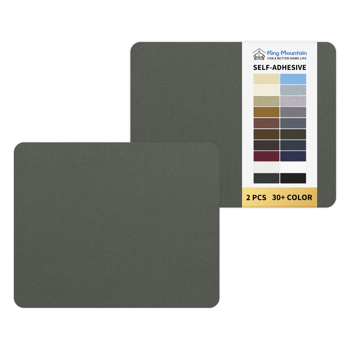 KING MOUNTAIN Canvas Repair Patch 9 x11 Inch 2 Pcs Self-Adhesive Waterproof Fabric Patch for Sofas, Tents, Furniture,Tote Bags, Car Seats (Dark Grey 2.0)
