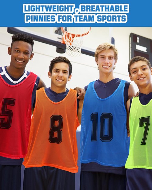 Suhine 48 Pcs Pinnies for Sports Double Soccer Penny Soccer Pinnies Scrimmage Vests Mesh Basketball Team Practice Jersey (Basic Style,Adult Size)