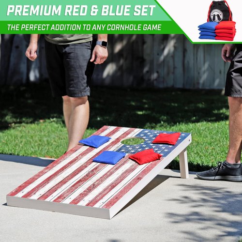 GoSports Official Regulation Cornhole Bean Bags Set (8 All Weather Bags) - Red and Blue