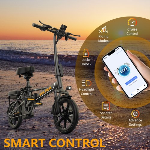 VOLPAM Electric Bike for Adults, Foldable Ebike 500W Motor, 14" Electric Bicycle with 499.2/749Wh Removable Battery, Up to 22MPH, 35 Miles(PAS Range), Front & Rear Suspension Commuter E Bikes