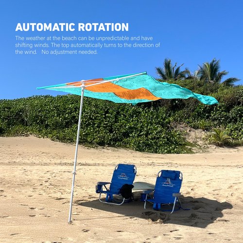 Flow Shade Beach Tent Wind Sun Canopy Portable Easy Set Up UPF 50+ No Assembly Requires 3-30 MPH - 1 to 4 People - 8 Foot X 8 Foot Fabric Top