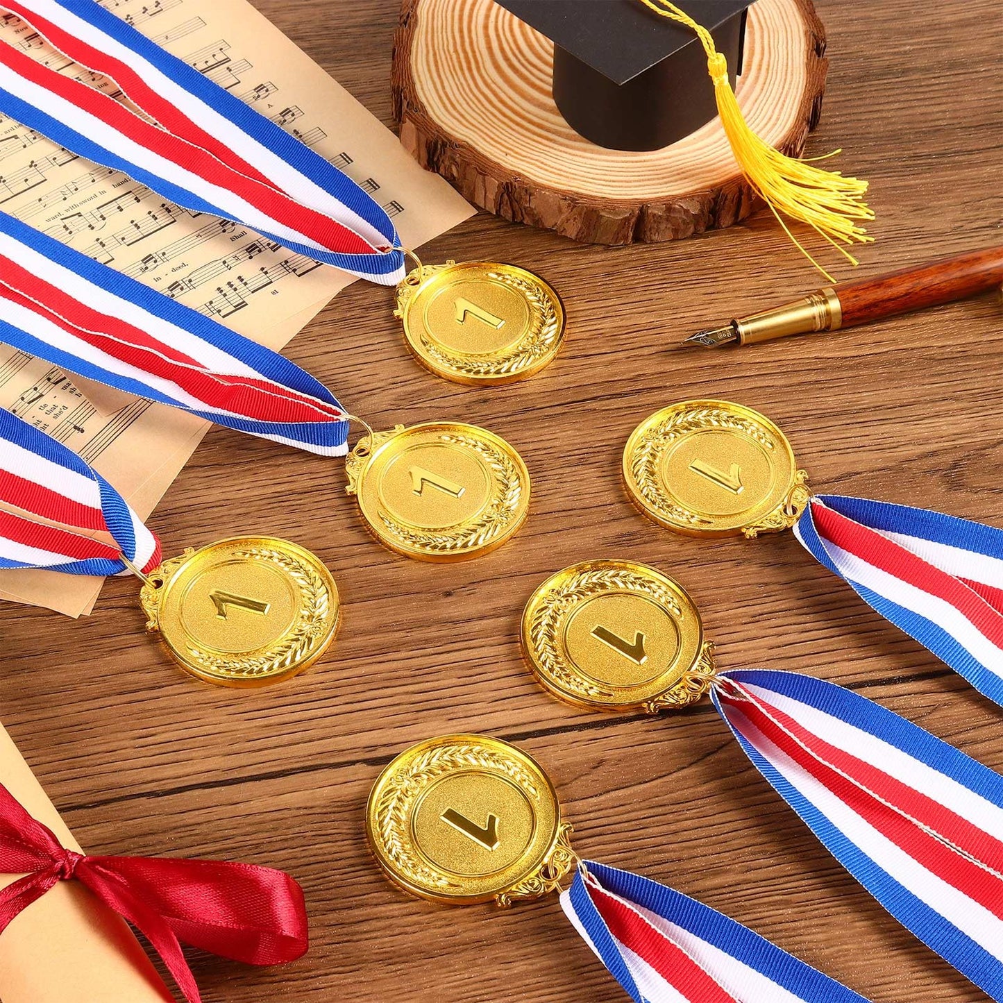 VICROIC 6 PCS Gold Medals for Kids Adults, 1st Place Award Medal for Classroom School Rewards，Sports, Competitions, Tournaments, Winning Prizes, Party, 2 Inches