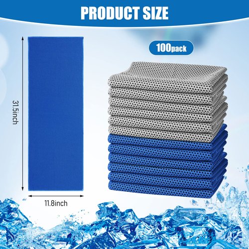 BBTO 100 Count Cooling Towel - Microfiber Cold Sports Sweat Rags Neck & Face Breathable Ice Chilly Towel for Gym Yoga Golf Workout Beach Accessories(Blue Gray,32 x 12 Inch)