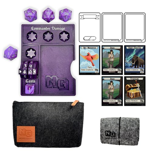 NERD GEAR Commander Essentials Kit - Ultimate Accessory for MTG Commander EDH - MTG Command Zone Tray - Health Counter - Spin Down Dice - Dry Erase Tokens (Mystic Purple)