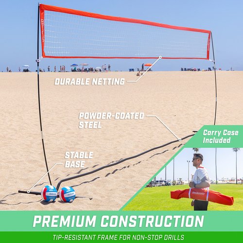 GoSports Freestanding Volleyball Training Net for Indoor or Outdoor Use - Instant Setup and Height Adjustable - 12 ft or 20 ft Sizes