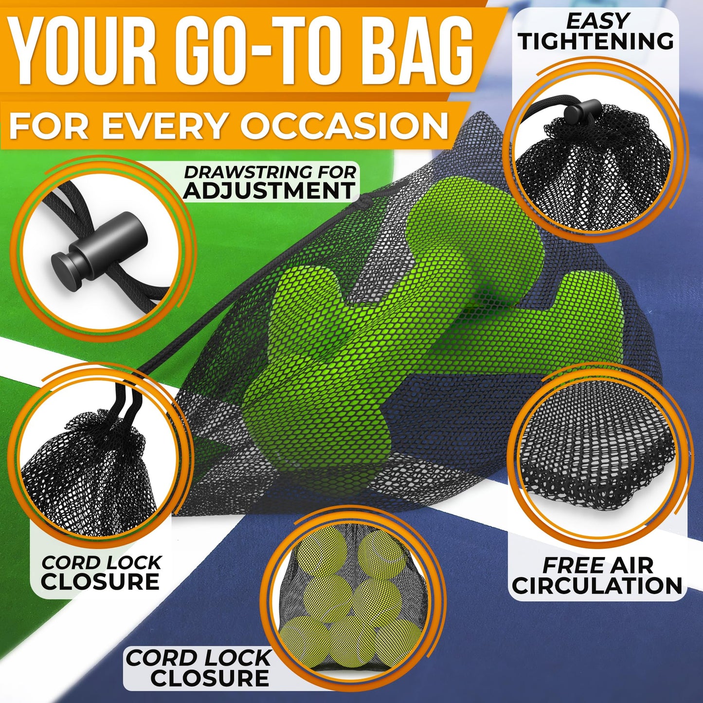 5Pcs Small Mesh Bags Drawstring Black Nylon – 11.8x7.48" Secure Cinch-Top, Mesh Bag for Tennis, Pickleball, Golf, Travel, Beach, Sports Equipment, and Mushroom Foraging – Quick-Dry and Tear-Resistant