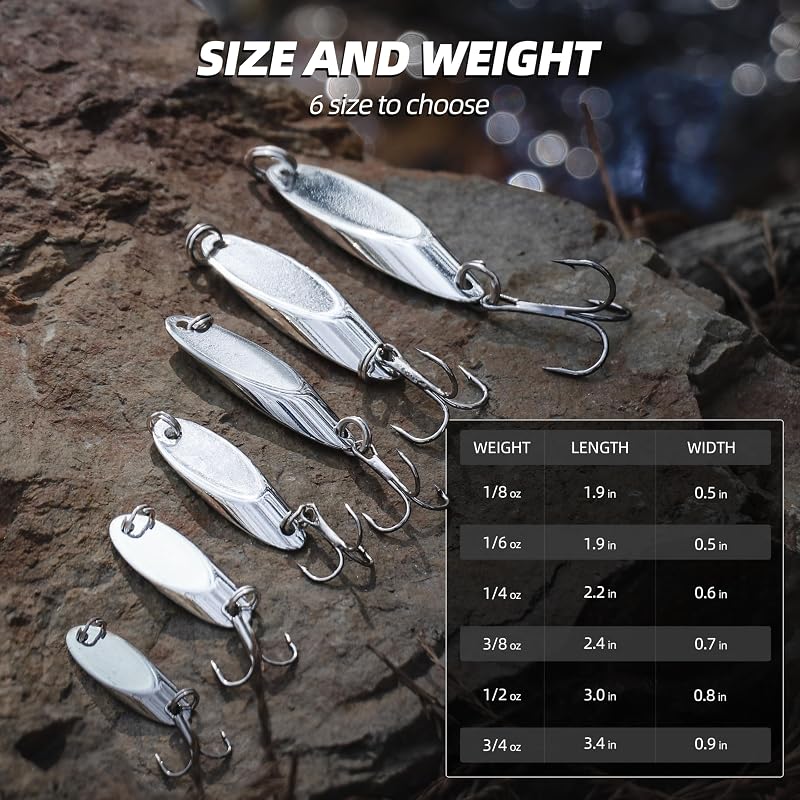 PROBITE Jigging Spoon Lure Set 1/4 oz - 6-Pack Saltwater & Freshwater Spoons with Treble Hooks