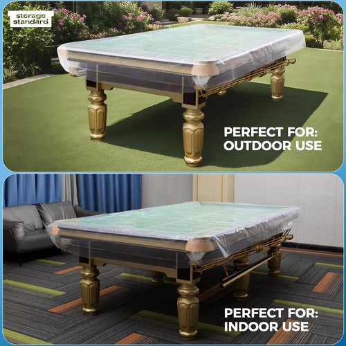 Storage Standard 2-Pack Billiard & Pool Table Cover 8 Feet - Reusable Heavy-Duty Clear Plastic, Standard 8ft Pool Table Covers, Waterproof Cover for Storage, Moving, & Dust Protection, 100" x 56" x 8"