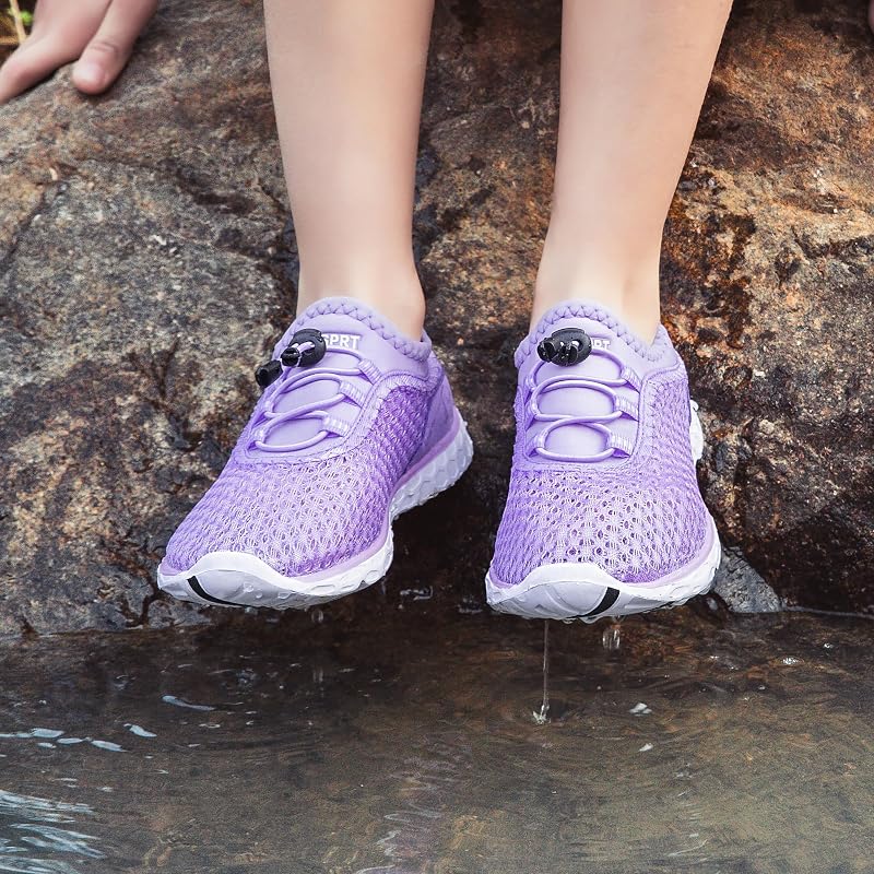 DOUSSPRT Water Shoes for Kids - Quick-Dry Beach Pool Shoes, Purple 4 Big Kid