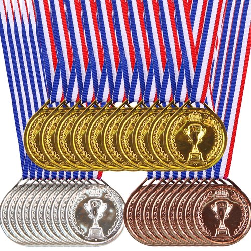 60 Pieces Plastic Gold Silver Bronze Winner Award Medals for Kids Winner Award Medals with Ribbon for Sports Party Favors,Games Competition,Students Rewards,Talent Show,Party Favors or Decor