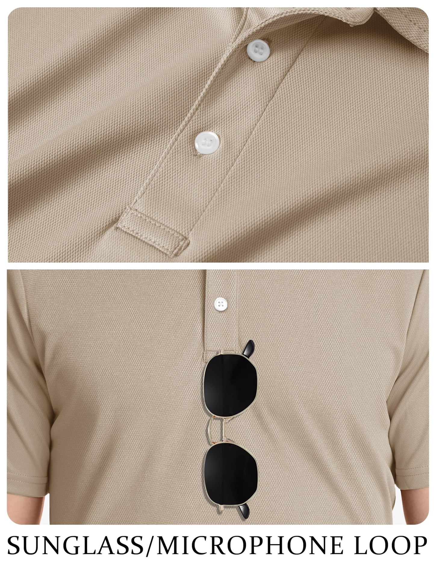 TACVASEN Mens Golf Shirt Dry Fit Mens Polo Shirts Short Sleeve Performance Golf Polos for Men with Collar Work Shirts Khaki, 3XL
