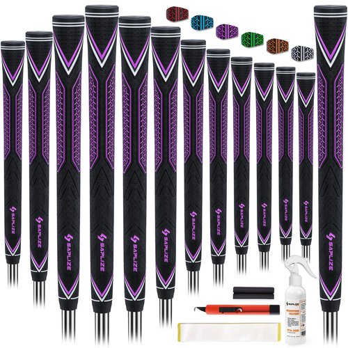 SAPLIZE High-performance Rubber Golf Grips 13 Pack, High Shock Absorption, Non-slip, 13 Grips with Full Regripping Kit, Standard Sizes, CC10 Series, Purple