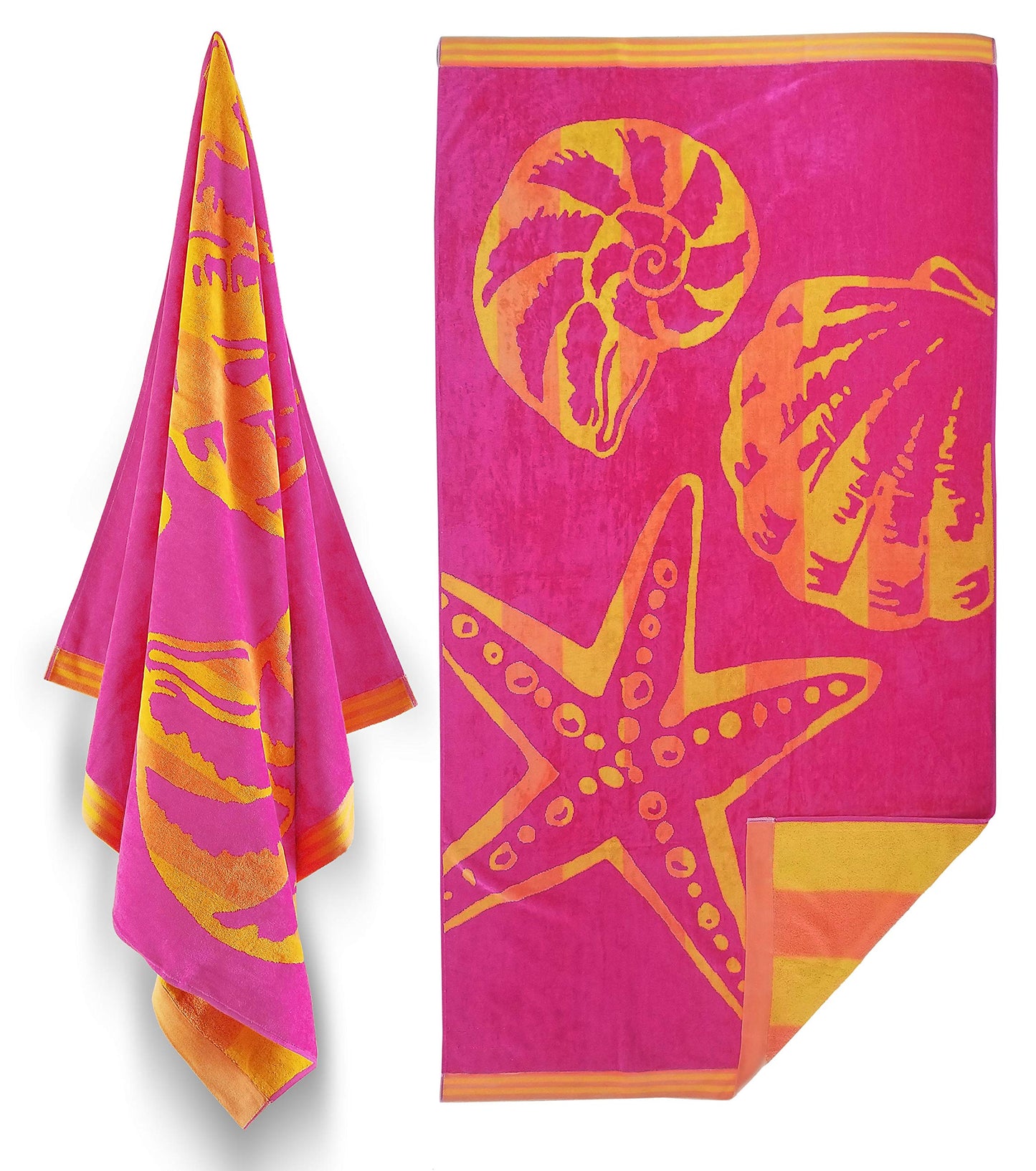Maya Island Over-Sized Designer Jacquard Printed Beach Towels Starfish 40x70 (Pack of Two). Super Quality and Very Absorbent 100% Cotton Towel in Beautiful Colors