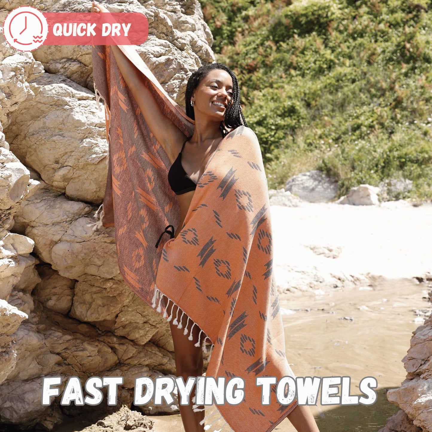 100% Cotton Turkish Beach Towels Oversized Sandproof - Quick Dry Travel Beach Towel for Adults (69 x 37 inch) - Cloud, Sandless, Fast Drying, Lightweight Beach Gifts for Women & Men - Blanket, Wrap