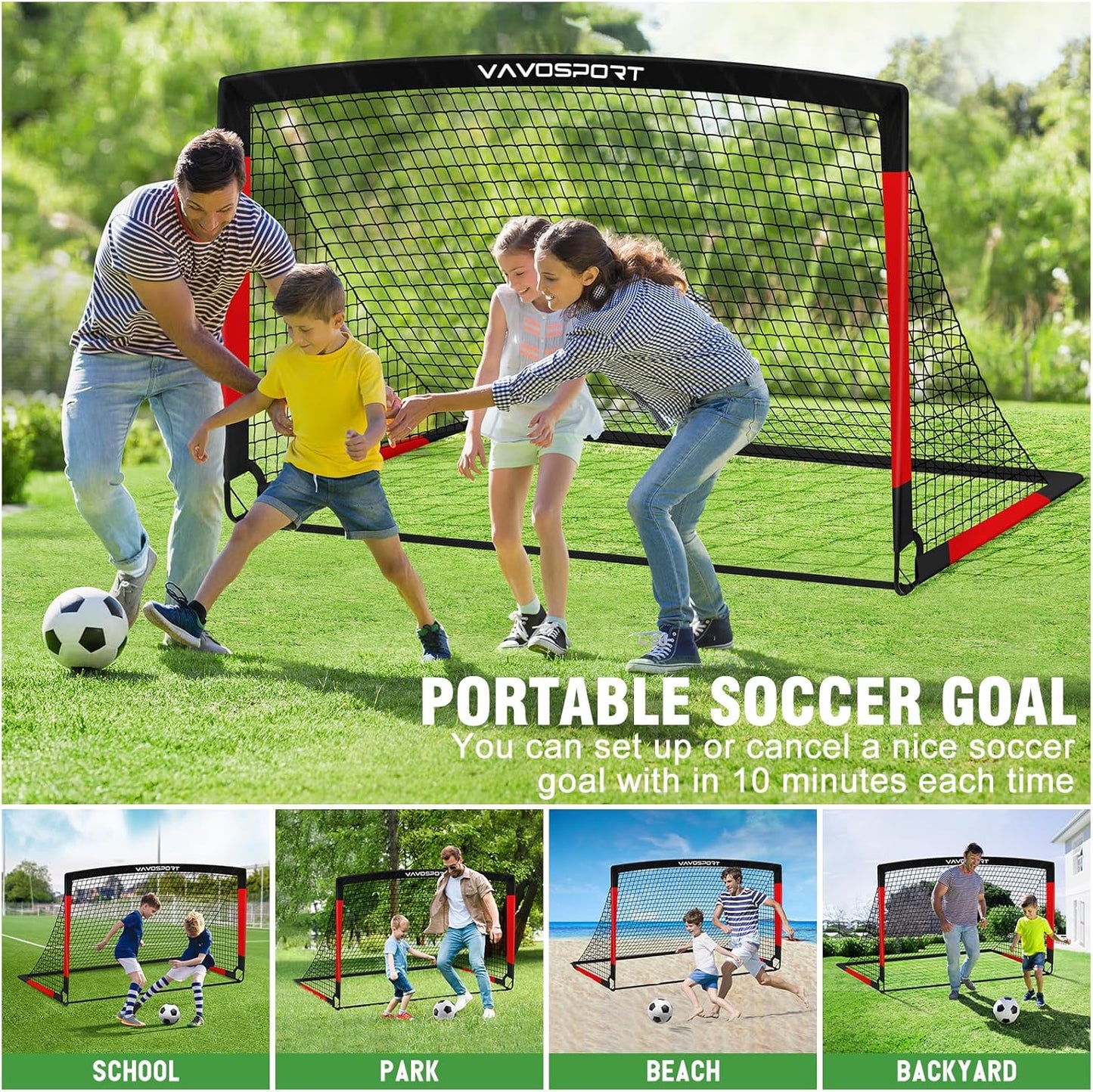 Kids Soccer Goals for Backyard Set, 2 of 4x3 / 6x4 ft Portable Soccer Goal Nets, Pop Up Mini Toddler Soccer Net Training Equipment & Ball, Cones for Ages 3-14, Outdoor Games Gifts for Youth