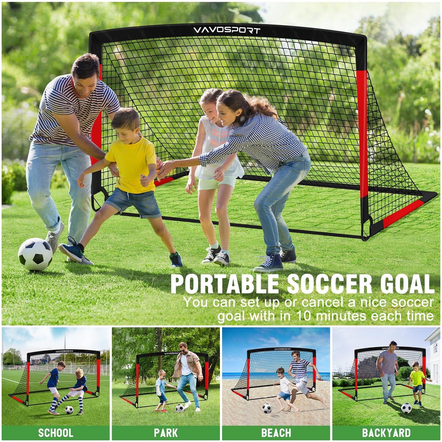 Kids Soccer Goals for Backyard Set, 2 of 6x4 ft Portable Pop Up Soccer Goal Training Equipment, Soccer Net with Soccer Ball, Ladder, Cones, Soccer Set for Youth Toddler Games, Sports