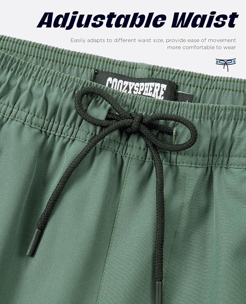 Men's 7 Inch Quick Dry Board Shorts with 2-in-1 Compression Liner - Army Green, Large