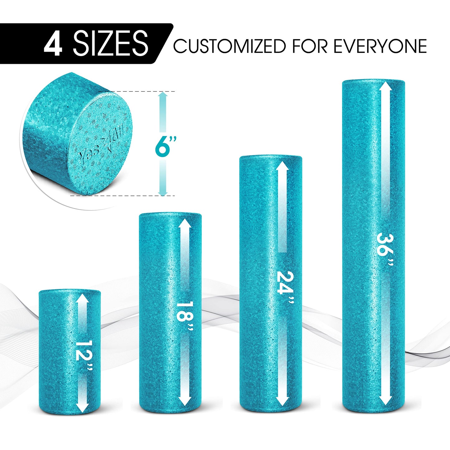 Yes4All High-Density EPP Round Back Roller Foam, Exercise Foam Roller for Yoga, & Pilates, Multiple Sizes and Colours, Turquoise - 36 inches