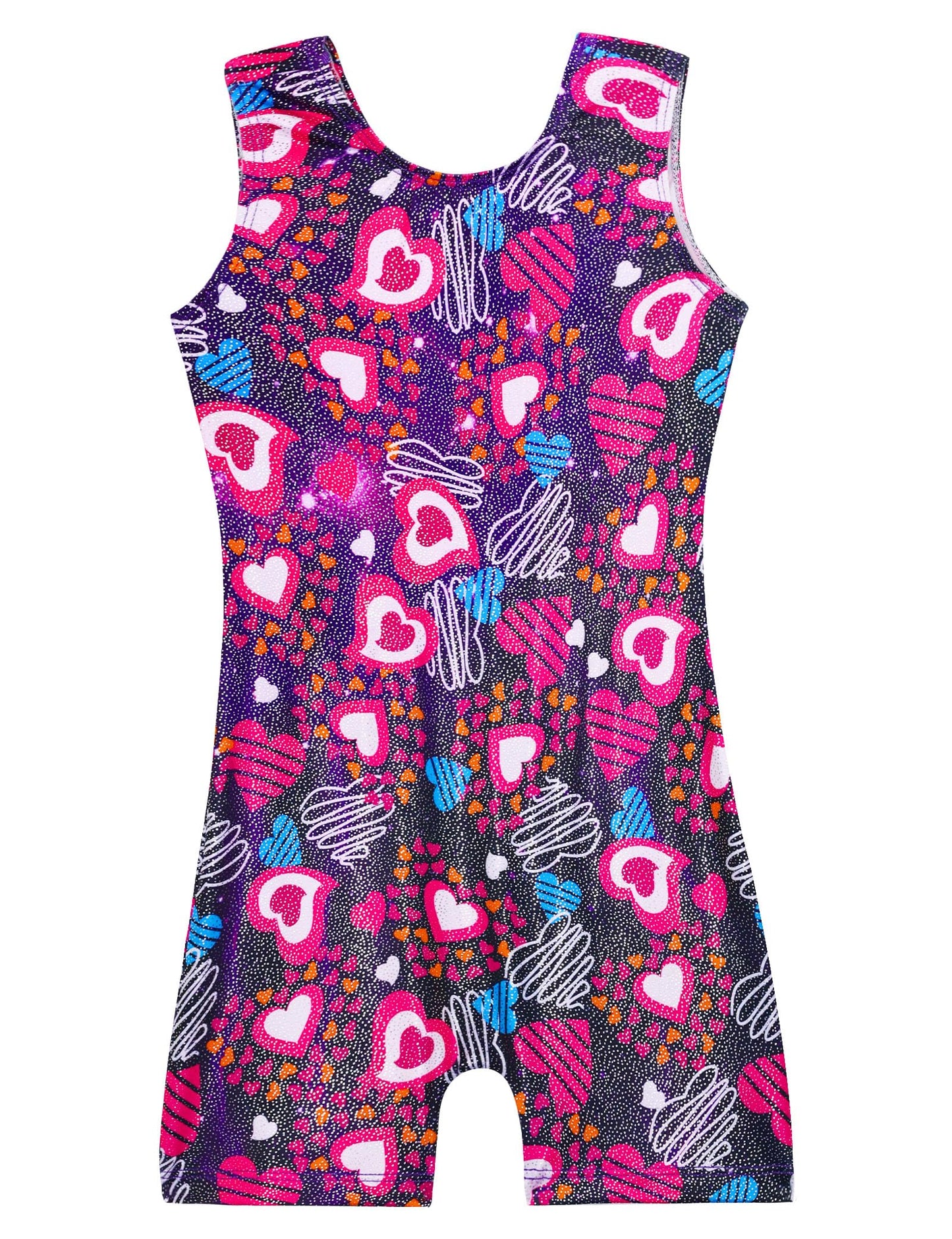 Domusgo Leotard for Girls Gymnastics Size 3t 4t Sparkly Pink Heart Love One Piece Biketard with Shorts