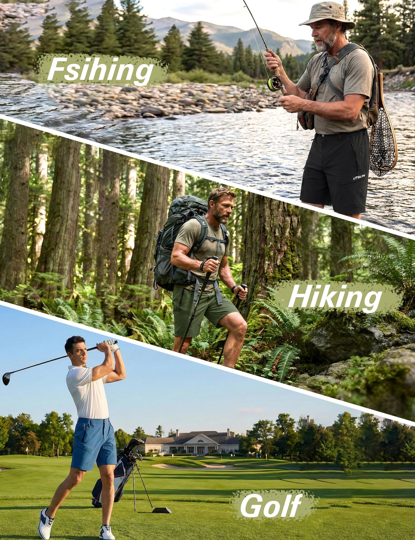 KPSUN Men's Hiking Cargo Shorts Quick Dry Stretch Casual Outdoor Golf Summer Shorts with 5 Pockets for Work Fishing Travel(SandKhaki M)