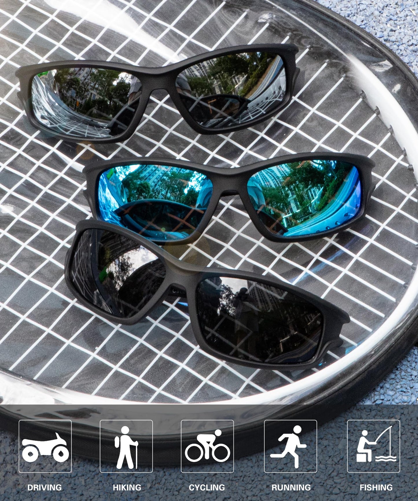 OUKEMAX Polarized Sunglasses Men Sports-Sunglasses: Wrap Around Sun Glasses for Running Cycling Golf UV Protection 3 Pack